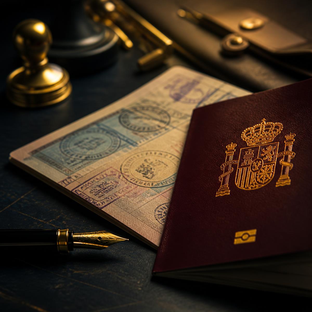 Pasaporte español y documentación de extranjería sobre un escritorio